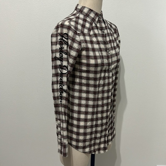Harley-Davidson Embellished Wing with Raw Edge Applique Plaid Long Sleeve Shirt - Picture 2 of 12